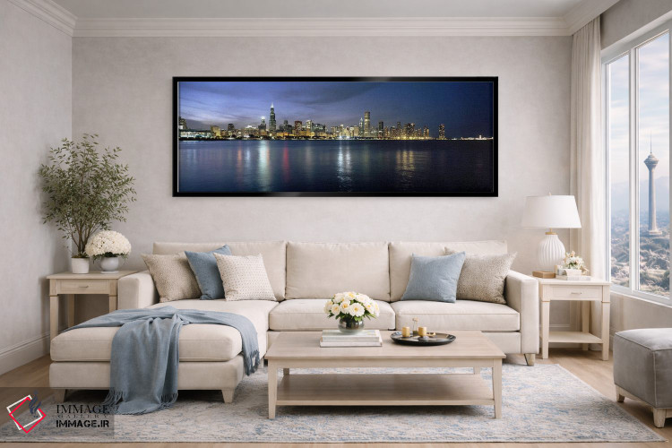 تابلو دکوراتیو Chicago, Cook County, Illinois, USA,خط افق مرکز شهر در… اثر پانورامیک ایمجز - D6B