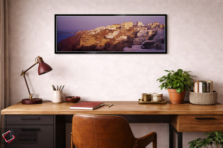 تابلو دکوراتیو Santorini, Greece,شهرک بر فراز صخره، سانتورینی، یونان اثر پانورامیک ایمجز - D3B