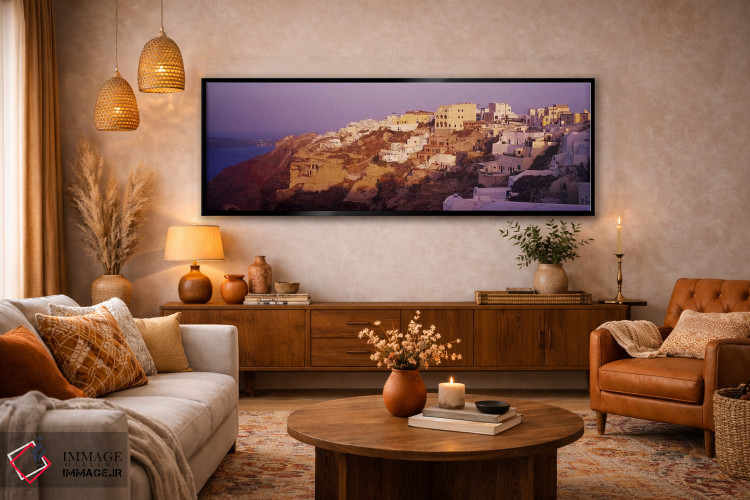 تابلو دکوراتیو Santorini, Greece,شهرک بر فراز صخره، سانتورینی، یونان اثر پانورامیک ایمجز - D6B
