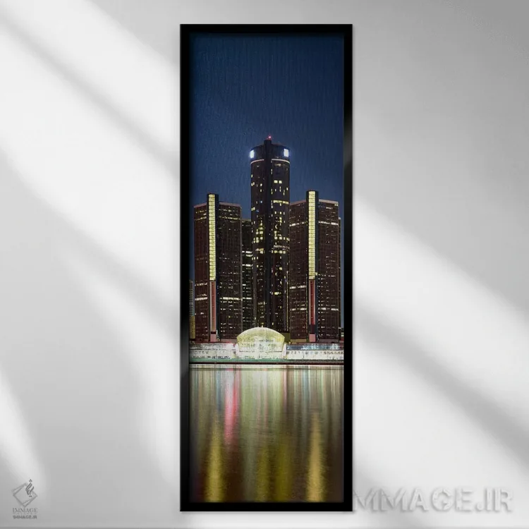 تابلو دکوراتیو Renaissance Center, Detroit River, Detroit, Michigan, U… اثر پانورامیک ایمجز - نمای قابدار مشکی