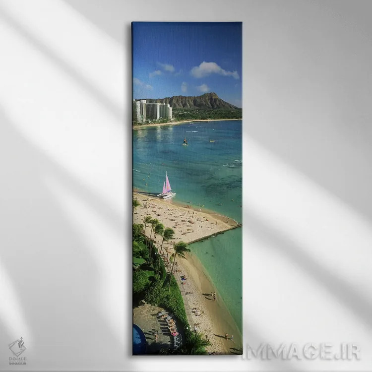 تابلو دکوراتیو Waikiki Beach, Oahu, Honolulu, Hawaii, USA,نمای هوایی ا… اثر پانورامیک ایمجز - نمای روبهرو روی دیوار