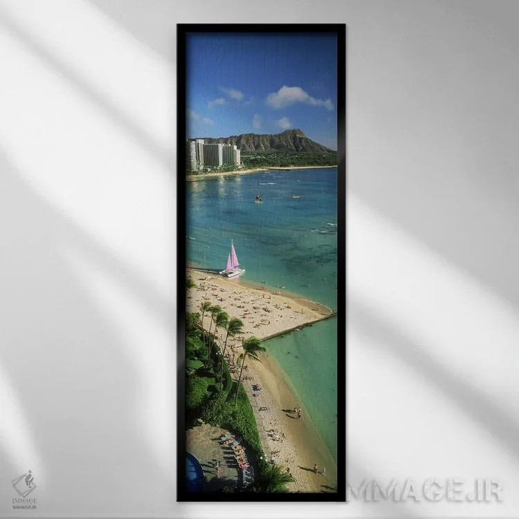 تابلو دکوراتیو Waikiki Beach, Oahu, Honolulu, Hawaii, USA,نمای هوایی ا… اثر پانورامیک ایمجز - نمای قابدار مشکی