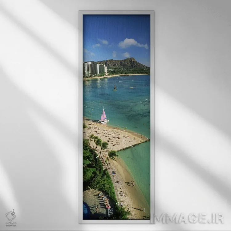 تابلو دکوراتیو Waikiki Beach, Oahu, Honolulu, Hawaii, USA,نمای هوایی ا… اثر پانورامیک ایمجز - نمای قابدار سفید