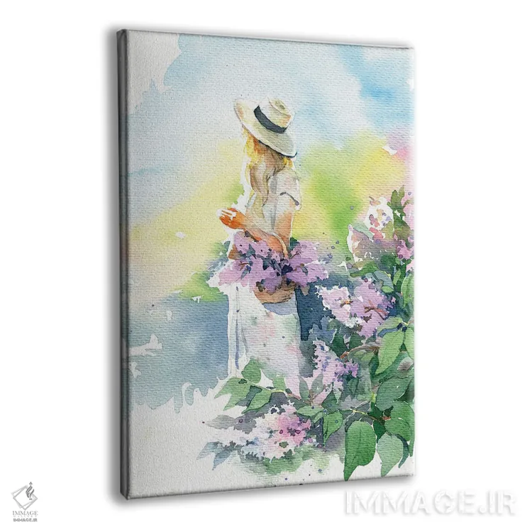 تابلو دکوراتیو دختر با گل یاس بنفش اثر مارینا ایگناتووا - نمای پرسپکتیو محصول