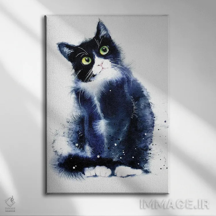 تابلو دکوراتیو گربه سیاه و سفید اثر مارینا ایگناتووا - نمای روبهرو روی دیوار