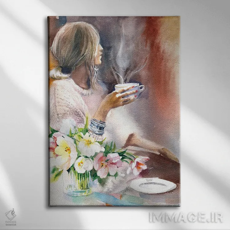 تابلو دکوراتیو لاله و قهوه اثر مارینا ایگناتووا - نمای روبهرو روی دیوار