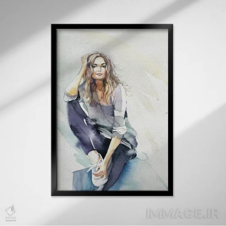 تابلو دکوراتیو دختر نشسته اثر مارینا ایگناتووا - نمای قابدار مشکی