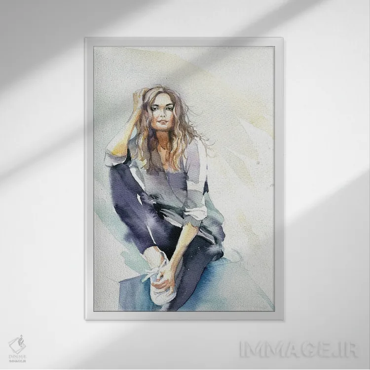 تابلو دکوراتیو دختر نشسته اثر مارینا ایگناتووا - نمای قابدار سفید