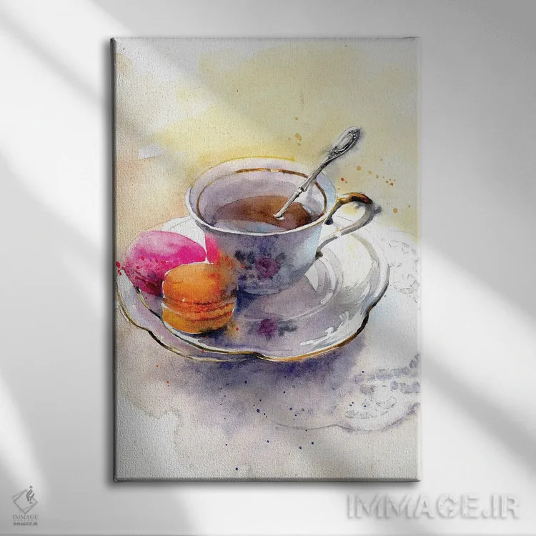 تابلو دکوراتیو فنجان چای با دسر اثر مارینا ایگناتووا - نمای روبهرو روی دیوار