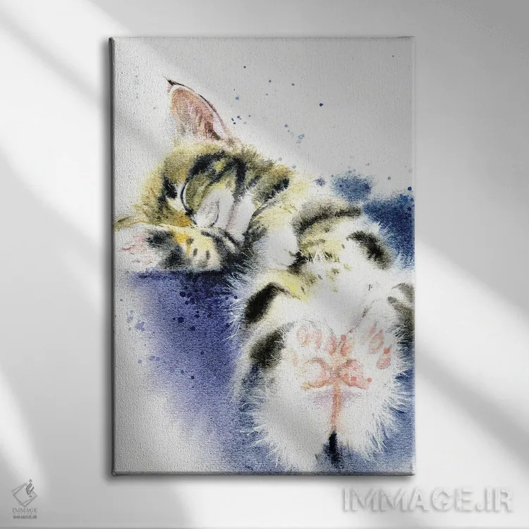 تابلو دکوراتیو بچه گربه خوابیده اثر مارینا ایگناتووا - نمای روبهرو روی دیوار