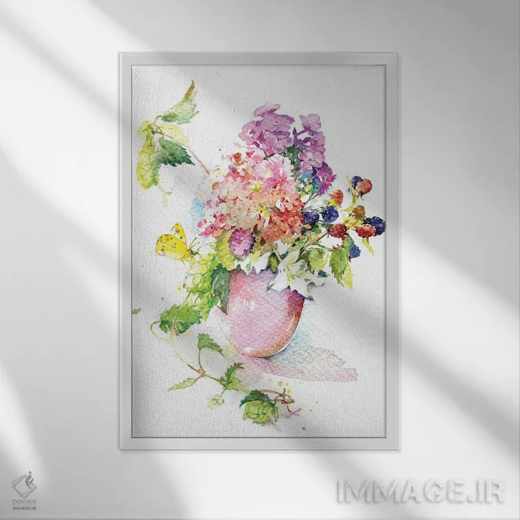 تابلو دکوراتیو دسته گل ماه اوت اثر مارینا ایگناتووا - نمای قابدار سفید