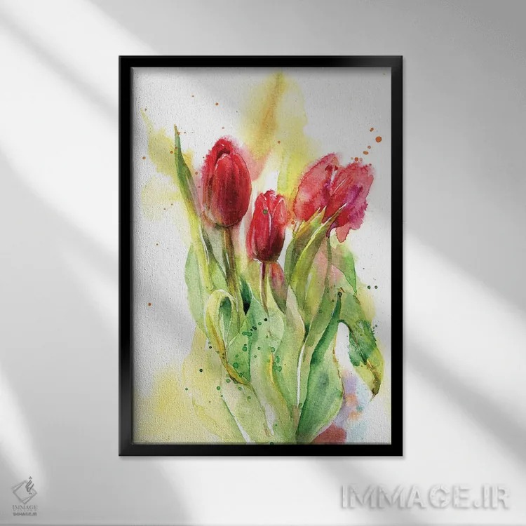 تابلو دکوراتیو لاله های قرمز اثر مارینا ایگناتووا - نمای قابدار مشکی