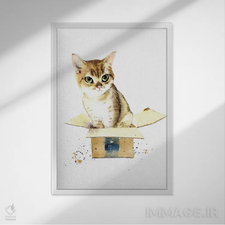 تابلو دکوراتیو گربه در جعبه اثر مارینا ایگناتووا - نمای قابدار سفید
