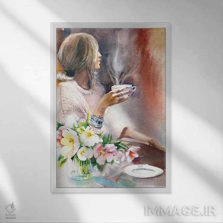 تابلو دکوراتیو لاله و قهوه اثر مارینا ایگناتووا - نمای قابدار سفید