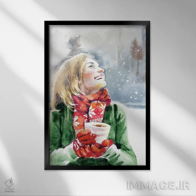 تابلو دکوراتیو بارش برف اثر مارینا ایگناتووا - نمای قابدار مشکی