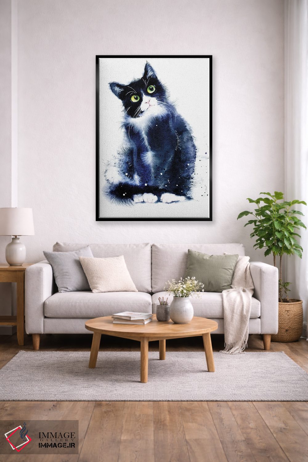 تابلو دکوراتیو گربه سیاه و سفید اثر مارینا ایگناتووا - D2B