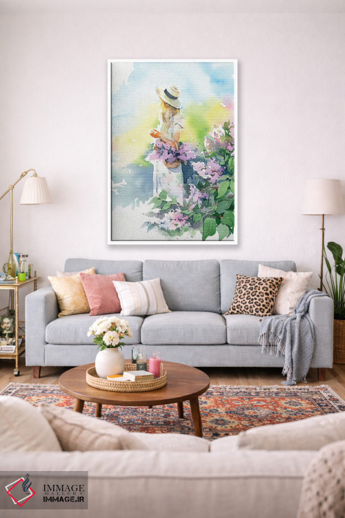 تابلو دکوراتیو دختر با گل یاس بنفش اثر مارینا ایگناتووا - D1W