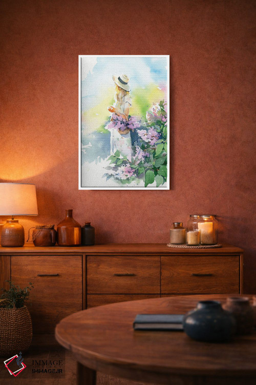 تابلو دکوراتیو دختر با گل یاس بنفش اثر مارینا ایگناتووا - D3W