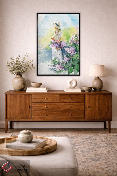 تابلو دکوراتیو دختر با گل یاس بنفش اثر مارینا ایگناتووا - D4B