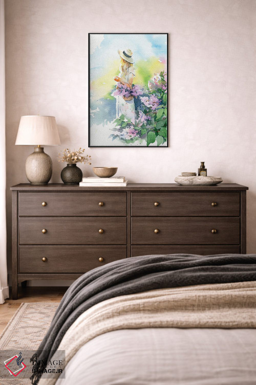 تابلو دکوراتیو دختر با گل یاس بنفش اثر مارینا ایگناتووا - D5B