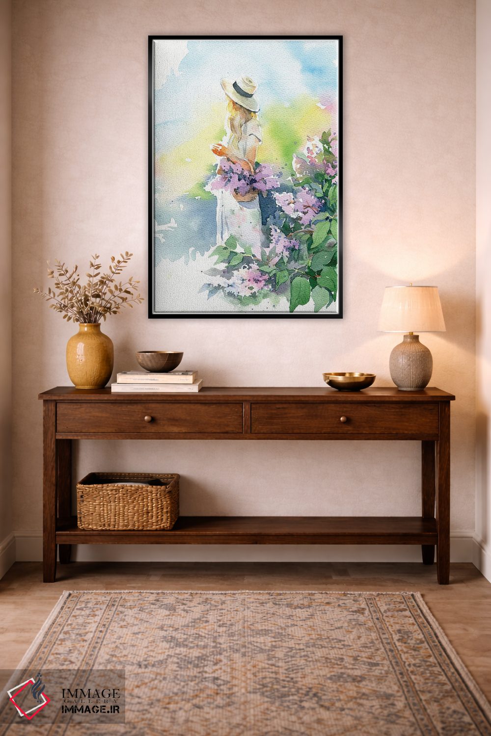 تابلو دکوراتیو دختر با گل یاس بنفش اثر مارینا ایگناتووا - D6B