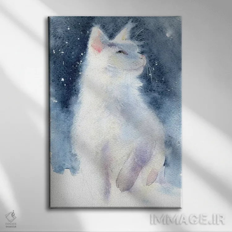 تابلو دکوراتیو بچه گربه سفید II اثر مارینا ایگناتووا - نمای روبهرو روی دیوار
