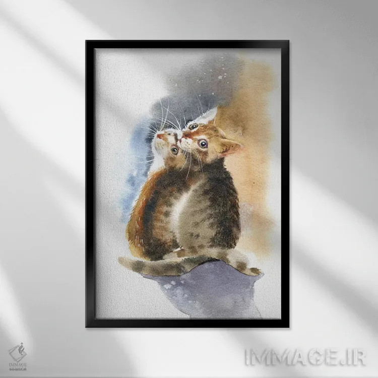 تابلو دکوراتیو دو بچه گربه اثر مارینا ایگناتووا - نمای قابدار مشکی