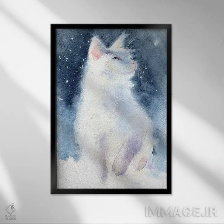 تابلو دکوراتیو بچه گربه سفید II اثر مارینا ایگناتووا - نمای قابدار مشکی