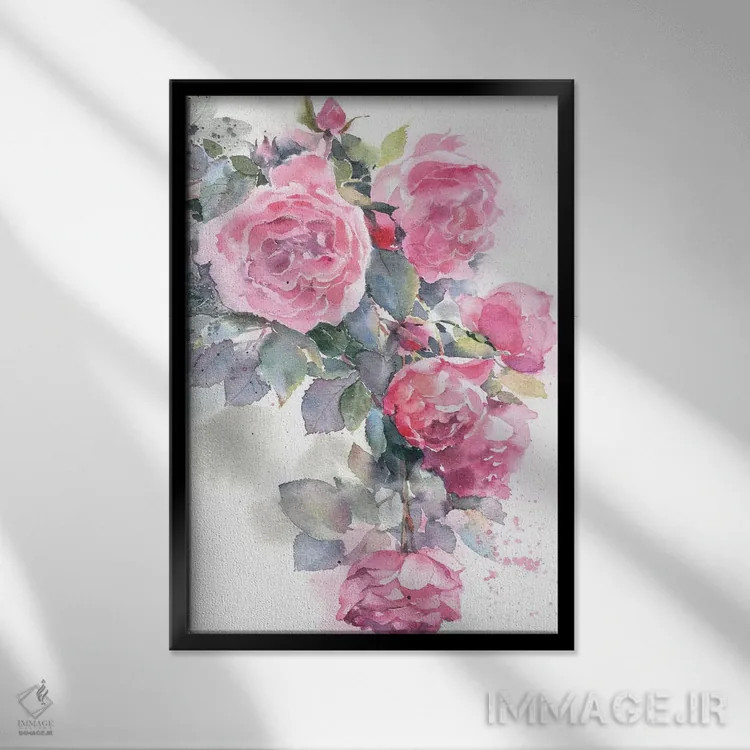 تابلو دکوراتیو درختچه گل رز اثر مارینا ایگناتووا - نمای قابدار مشکی