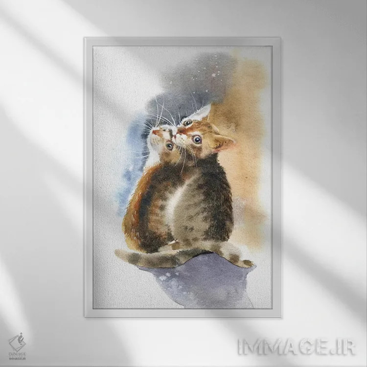 تابلو دکوراتیو دو بچه گربه اثر مارینا ایگناتووا - نمای قابدار سفید