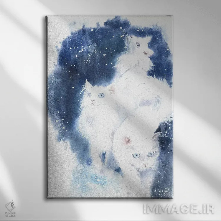 تابلو دکوراتیو گربه های سفید اثر مارینا ایگناتووا - نمای روبهرو روی دیوار