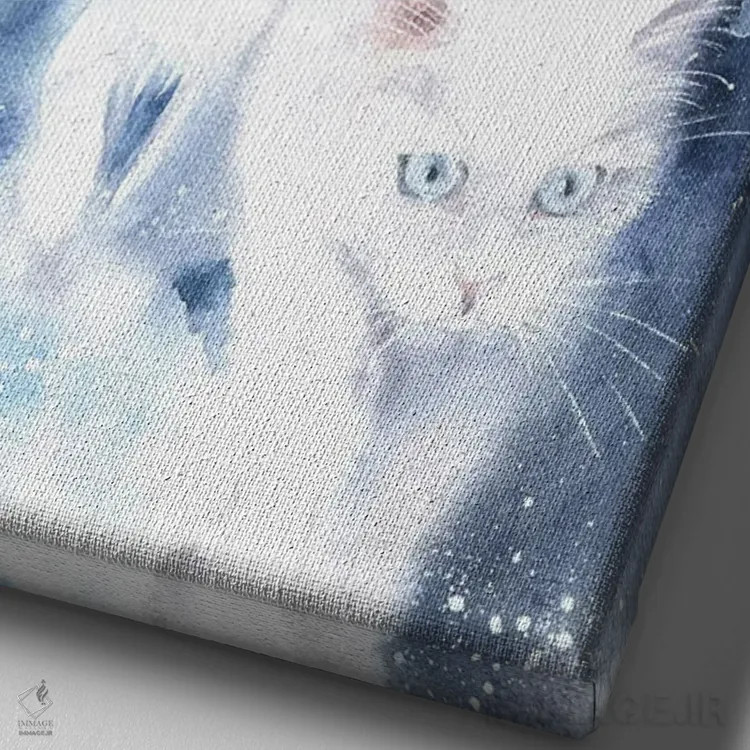 تابلو دکوراتیو گربه های سفید اثر مارینا ایگناتووا - نمای نزدیک بافت بوم