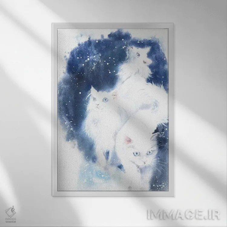 تابلو دکوراتیو گربه های سفید اثر مارینا ایگناتووا - نمای قابدار سفید