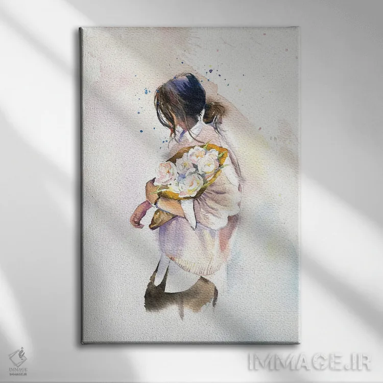 تابلو دکوراتیو دختر با گل ها اثر مارینا ایگناتووا - نمای روبهرو روی دیوار