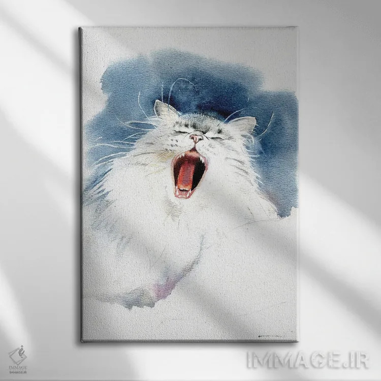 تابلو دکوراتیو گربه خمیازه کش اثر مارینا ایگناتووا - نمای روبهرو روی دیوار
