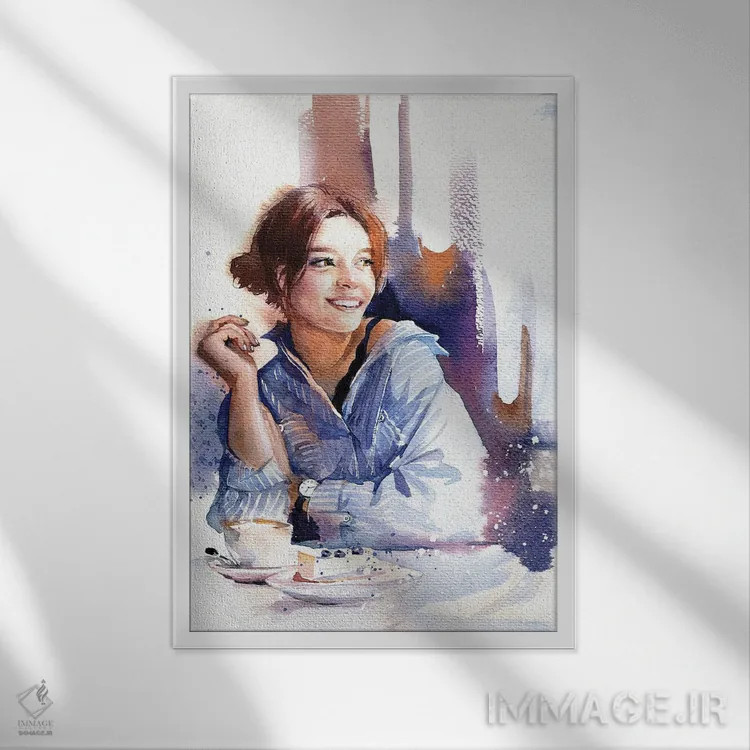 تابلو دکوراتیو دختر آبی پوش اثر مارینا ایگناتووا - نمای قابدار سفید