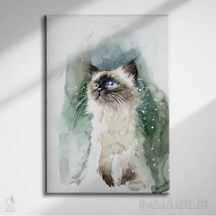 تابلو دکوراتیو بچه گربه با چشم های آبی اثر مارینا ایگناتووا - نمای روبهرو روی دیوار