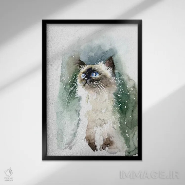 تابلو دکوراتیو بچه گربه با چشم های آبی اثر مارینا ایگناتووا - نمای قابدار مشکی