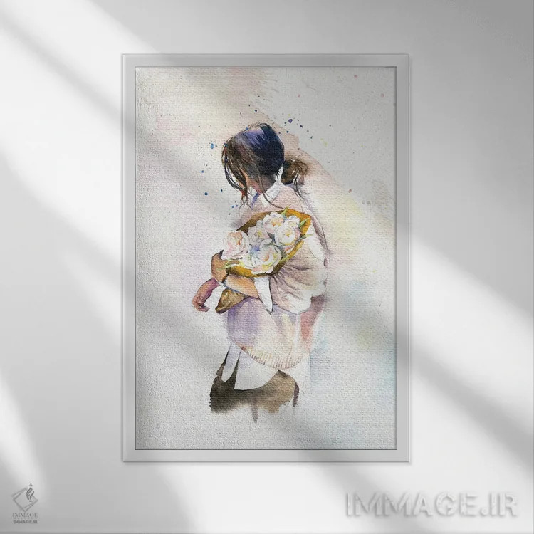 تابلو دکوراتیو دختر با گل ها اثر مارینا ایگناتووا - نمای قابدار سفید