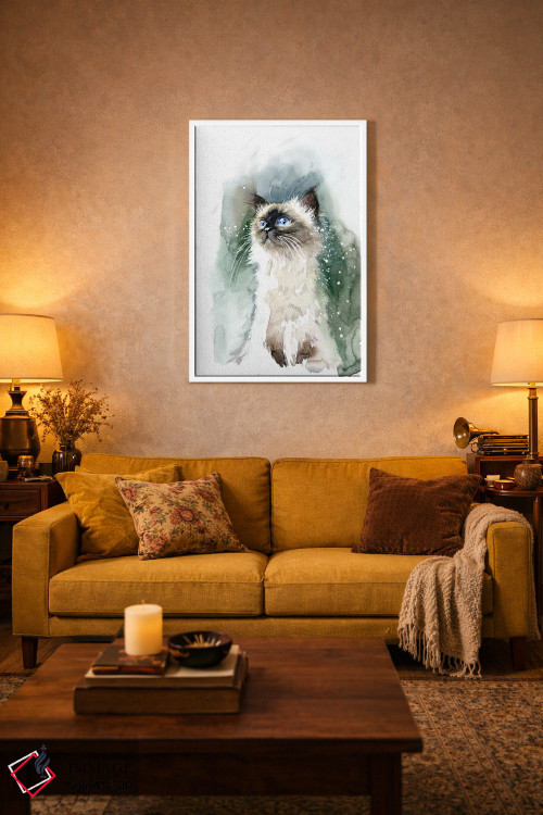 تابلو دکوراتیو بچه گربه با چشم های آبی اثر مارینا ایگناتووا - D1W