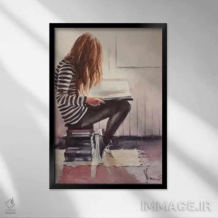 تابلو دکوراتیو عشق به خواندن اثر ایگور شولمان - نمای قابدار مشکی