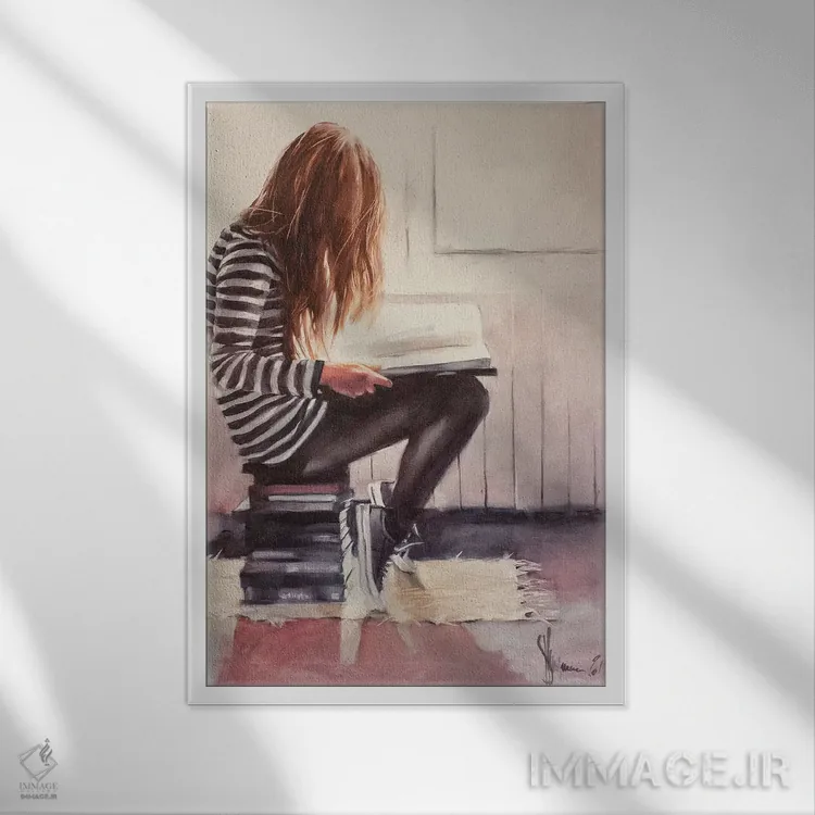 تابلو دکوراتیو عشق به خواندن اثر ایگور شولمان - نمای قابدار سفید