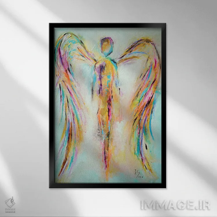 تابلو دکوراتیو فرشته در بهشت اثر ایوان گوادراما - نمای قابدار مشکی