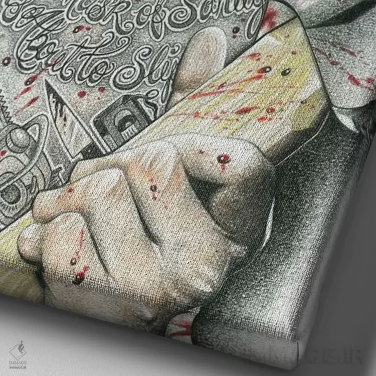 تابلو دکوراتیو روانی آمریکایی اثر اینکد آیکونز - نمای نزدیک بافت بوم