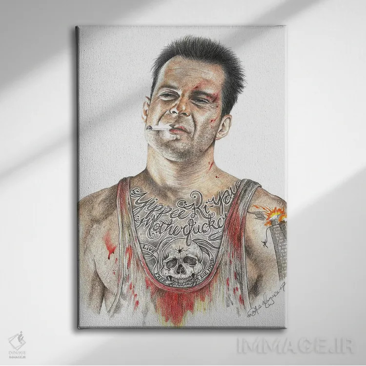 تابلو دکوراتیو جان سخت اثر اینکد آیکونز - نمای روبهرو روی دیوار