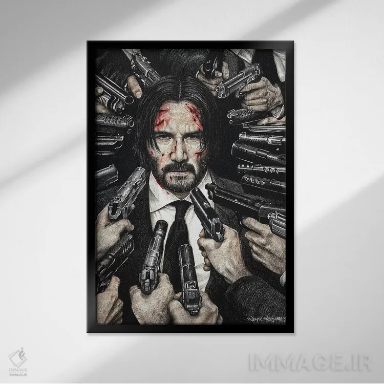 تابلو دکوراتیو جان ویک اثر اینکد آیکونز - نمای قابدار مشکی