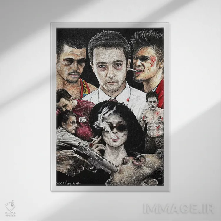 تابلو دکوراتیو کلوب مبارزه چهارم اثر اینکد آیکونز - نمای قابدار سفید