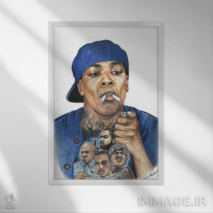 تابلو دکوراتیو اسموکی اثر اینکد آیکونز - نمای قابدار سفید