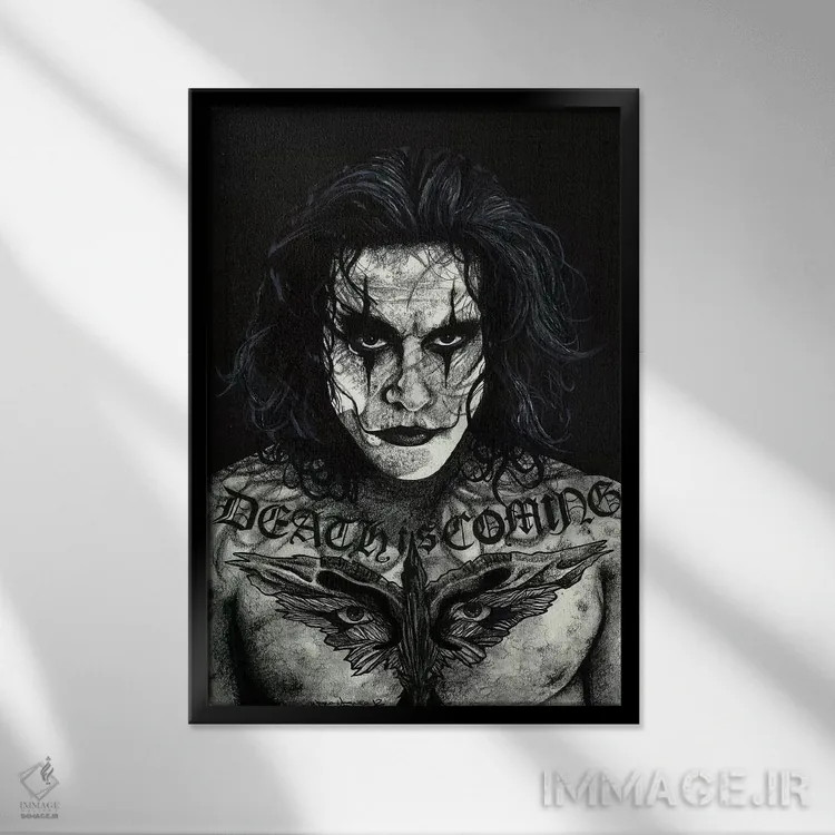 تابلو دکوراتیو کلاغ اثر اینکد آیکونز - نمای قابدار مشکی