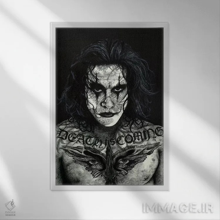 تابلو دکوراتیو کلاغ اثر اینکد آیکونز - نمای قابدار سفید